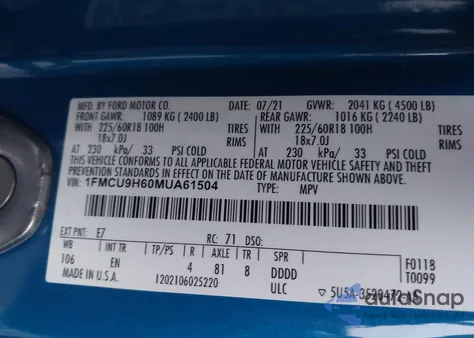 2021 Ford Escape Sel from USA, damaged, VIN 1FMCU9H60MUA61504
